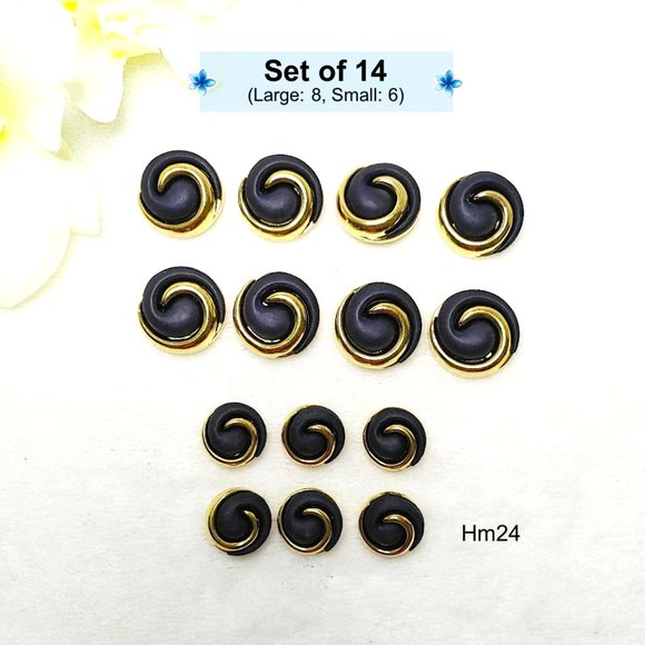 Set of 14 Round SPIRAL Navy Blue Resin Faux Gold Metal Round Buttons Blue Shank - Picture 1 of 12